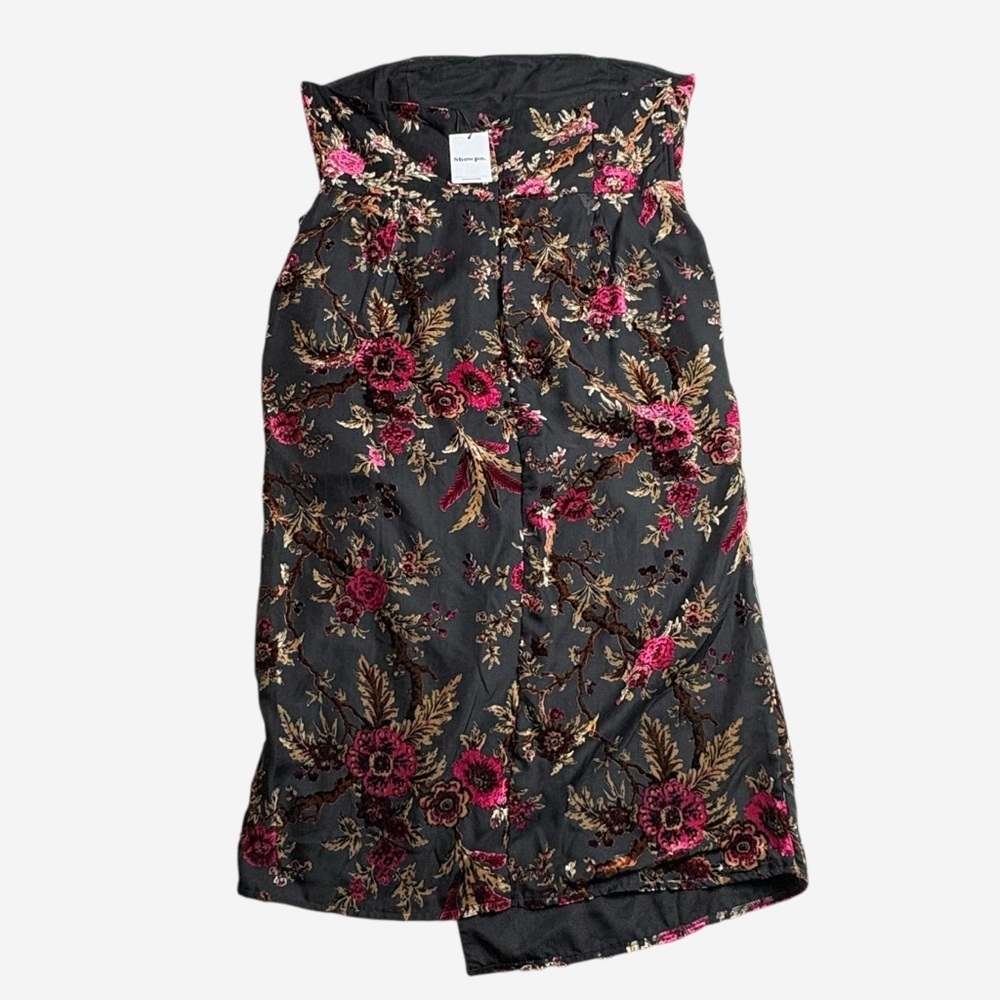 NWT SHOWPO Jessell Flocked Velvet Midi Dress US Size 14 Strapless Black Floral - Picture 5 of 13